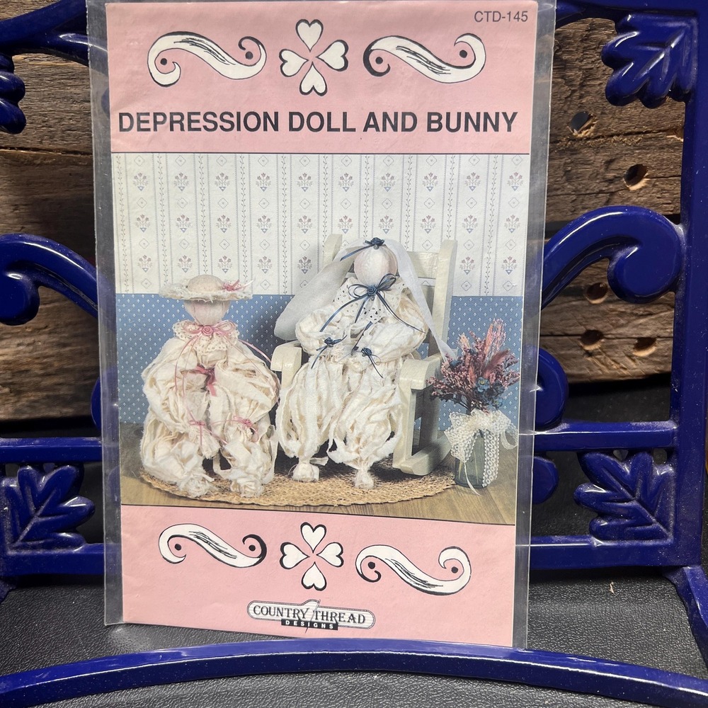 Depression Doll and Bunny Pattern, Country Thread Designs 1990s Vintage